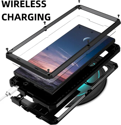 Miniatura 4 de Funda de metal compatible con Samsung Galaxy S22, resistente al polvo, de grado militar, con cubierta deslizante para cámara y soporte plegable