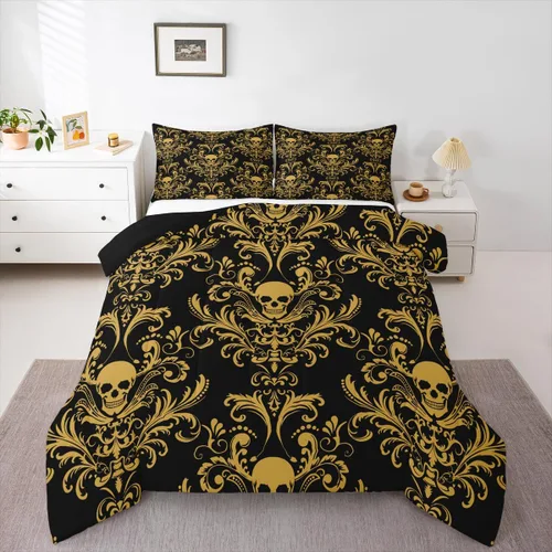 Miniatura 42 de Erosebridal - Juego de ropa de cama damascada negra para adultos, conjunto de edredón victoriano antiguo estilo barroco, tamaño queen, edredón Multi