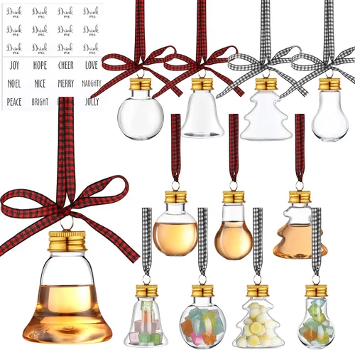 Miniatura 8 de Kajaia 12 bolas de alcohol de Navidad, adornos de árbol rellenables de Navidad con calcomanías de cinta de cuadros de búfalo, adornos de plástico