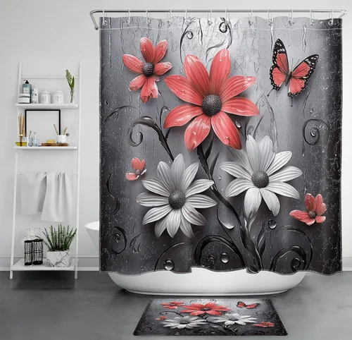 Miniatura 46 de LB Get Naked - Cortina de ducha pequeña de 48 x 68 pulgadas, forro de cortina de ducha de tamaño medio azul y rosa, cortinas de ducha estrechas
