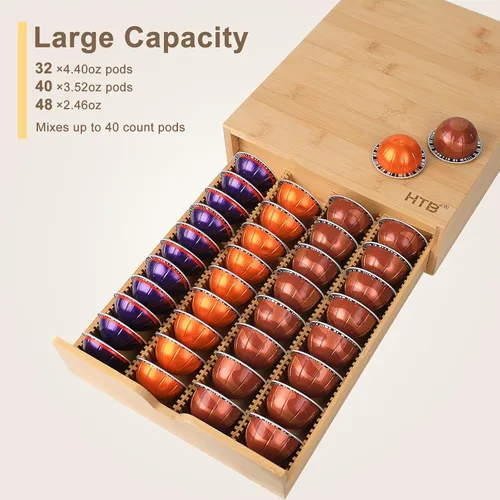 Miniatura 7 de HTB Cajón de almacenamiento de cápsulas de café para organizar cápsulas Nespresso, puede usarse en estación de café, cocina, hogar, oficina