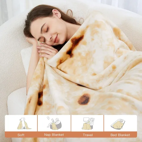Miniatura 6 de Admitrack Manta de Tortilla Burrito 60 Pulgadas, Manta de Franela Super Suave de Doble Cara, Regalo de Elefante Blanco de Tortilla Gracioso y Marrón