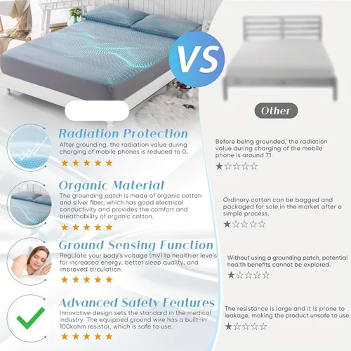 Miniatura 8 de Grounding Sheets, 95% algodón orgánico + 5% fibra plateada, sábana bajera ajustable conectada a tierra con cordón de conexión a tierra