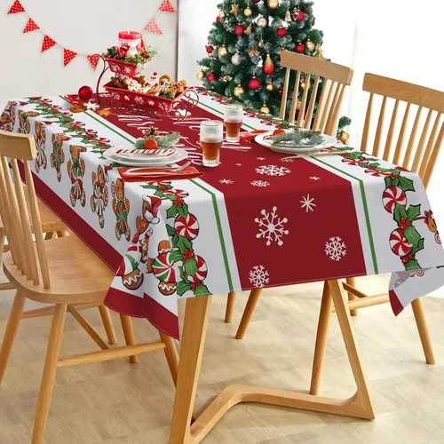 Miniatura 6 de Mantel cuadrado de hombre de jengibre con texto en inglés "Merry Christmas" de 60 x 60 pulgadas, mantel decorativo para mesa de comedor, decoración