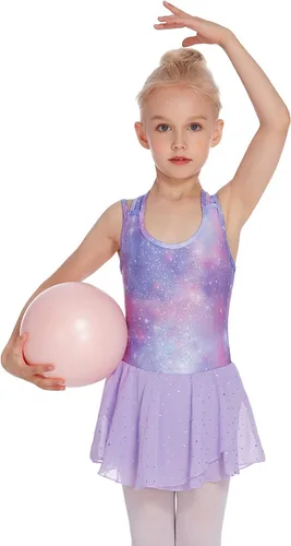 Miniatura 4 de Zaclotre Leotardos de gimnasia para niñas, con tirantes cruzados, brillantes vestidos de baile de ballet con espalda hueca y falda para disfraz