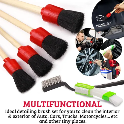 Miniatura 5 de TAKAVU Kit completo de detalles de coche (12 piezas) – Cepillos de detalle, cepillos de alambre, plumero de ventilación y toalla de microfibra
