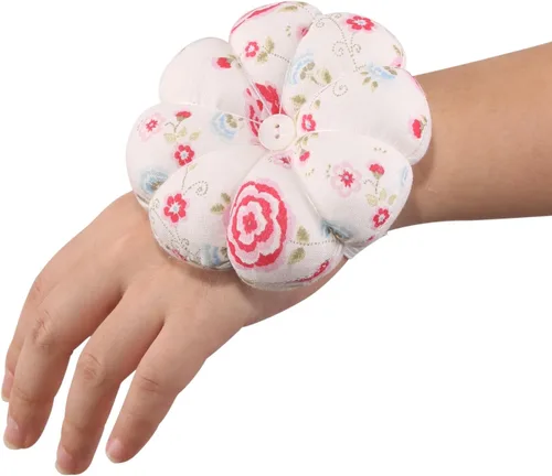 Miniatura 4 de NEOVIVA Pinc para coser con pulsera, bonito cojín de muñeca para costura diaria, estilo calabaza, paquete de 2, prisma floral rosa