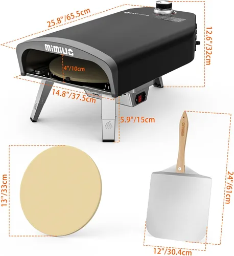 Miniatura 2 de Mimiuo Horno de pizza de gas para exteriores con piedra giratoria automática para pizza, hornos de pizza de propano portátiles de 14 pulgadas