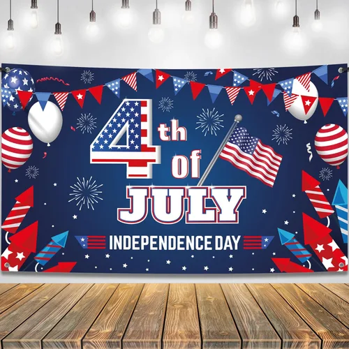 Miniatura 10 de KatchOn, Decoraciones del 4 de julio, pancarta XtraLarge de Estados Unidos, 72 x 44 pulgadas, telón de fondo de bandera estadounidense