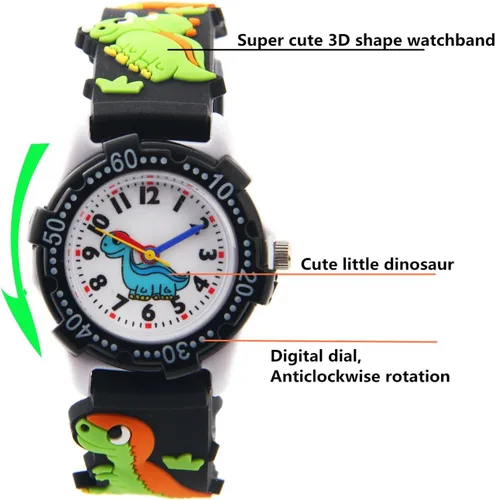 Miniatura 2 de Jewtme Lindos relojes para niños pequeños de 3 a 8 años analógicos para profesores de tiempo 3D, correa de silicona de dibujos animados para niñas