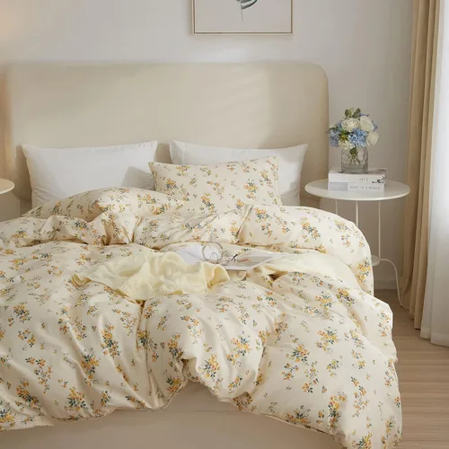 Miniatura 3 de EAVD - Juego de funda de edredón floral amarillo, tamaño Queen, de algodón, reversible, con estampado de jardín, floral, estético, 1 funda