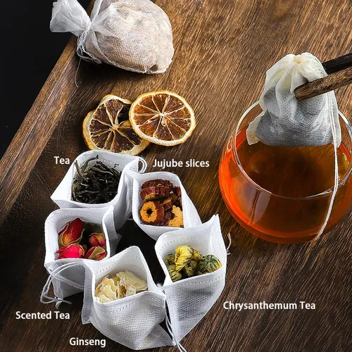 Miniatura 6 de Paquete de 100 bolsas de filtro de té desechables para té de hojas sueltas, material de tela no tejida de grado alimenticio, bolsas infusoras de té