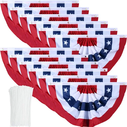 Miniatura 15 de Bandera de Estados Unidos plisada patriótica con ojales de latón y bridas para decoración del Día de los Caídos del 4 de julio al aire libre