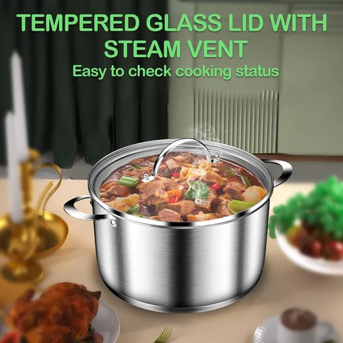 Miniatura 2 de STOCKPOT Olla de cocina, olla de acero inoxidable, olla de sopa con tapa de vidrio, ollas de inducción - 6 cuartos