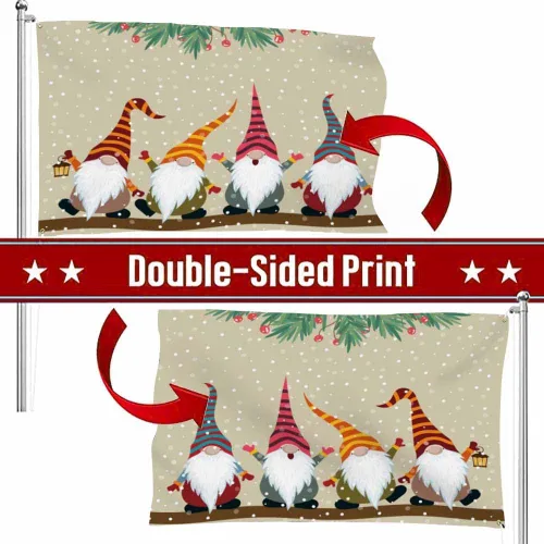 Miniatura 3 de Bandera de gnomos de Navidad de Swono 3x5 pies con gnomo de invierno con sombrero a rayas, bandera para exteriores, bandera decorativa de jardín