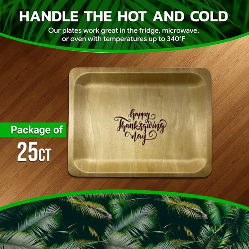 Miniatura 2 de Platos de madera de 10 pulgadas con impresión personalizada "Happy Thanksgiving", paquete de 25