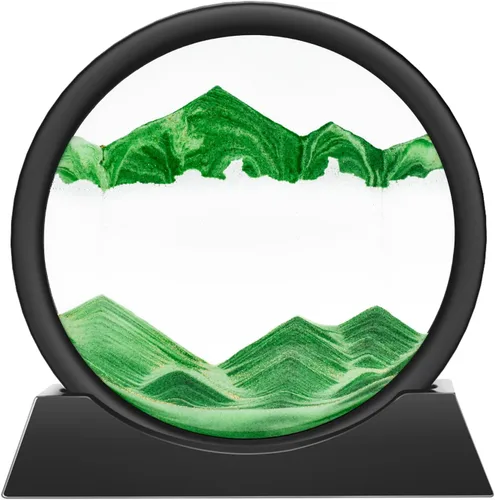 Miniatura 10 de Wai Danie - Cuadro de arena movediza 3D con forma de reloj de arena de mar profundo, pintura de movimiento líquido con marco de arena fluida Oro