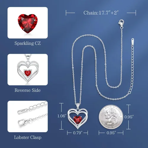 Miniatura 5 de CDE Collares de corazón para mujer, plata esterlina 925, dije de piedra natal, aniversario, cumpleaños, Navidad, día de San Valentín, joyería