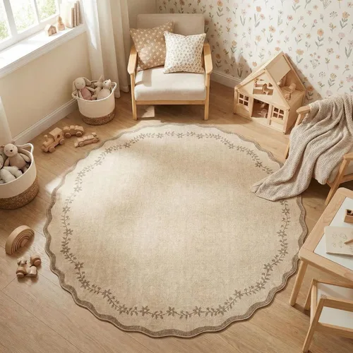 Miniatura 18 de GarveeHome Alfombra de entrada festoneada, 2 x 3, color azul sólido, lavable, alfombra floral para entrada interior, alfombra floral antideslizante