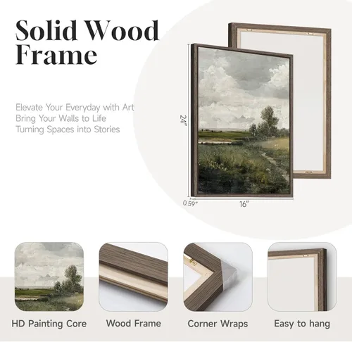 Miniatura 7 de 3 piezas de arte de pared en lienzo con marco vintage, gran impresión de granja de paisaje floral verde y árbol, obra de arte retro floral francesa