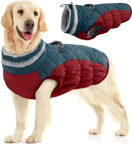 Miniatura 37 de FUAMEY - Chaqueta de invierno para perro, chaleco acolchado con arnés, ropa cálida para mascotas, abrigo con cremallera, impermeable, para perros