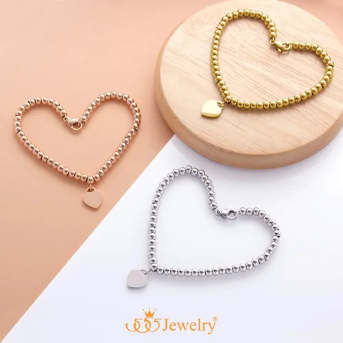 Miniatura 5 de 555Jewelry Pulsera delicada con cuentas de acero inoxidable para mujer, Metal