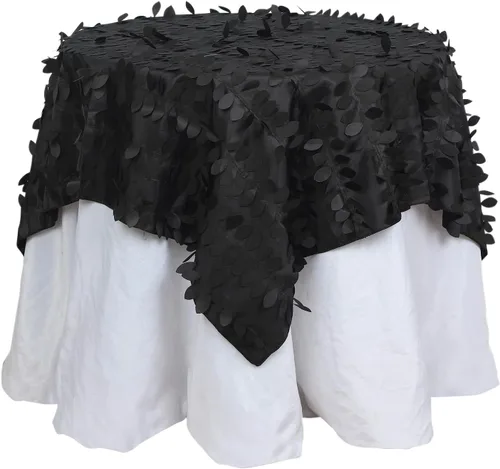 Miniatura 3 de TABLECLOTHSFACTORY - Mantel cuadrado de tela de tafetán de pétalos de hojas 3D de 54 pulgadas, color negro