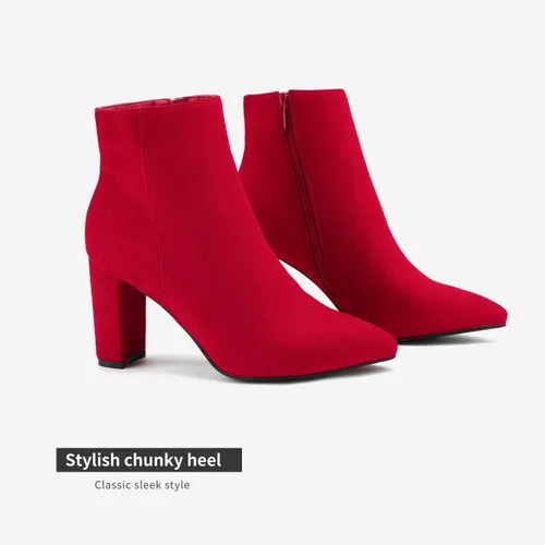 Miniatura 4 de DREAM PAIRS - Botines de tacón grueso para mujer, botas hasta el tobillo con punta puntiaguda