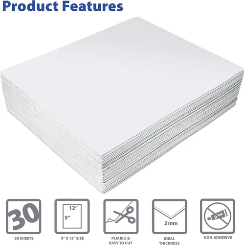 Miniatura 3 de Better Office Products Hojas de espuma EVA blanca, paquete de 30, 0.079 in de grosor, 9 x 12 pulgadas, color blanco, para artes y manualidades