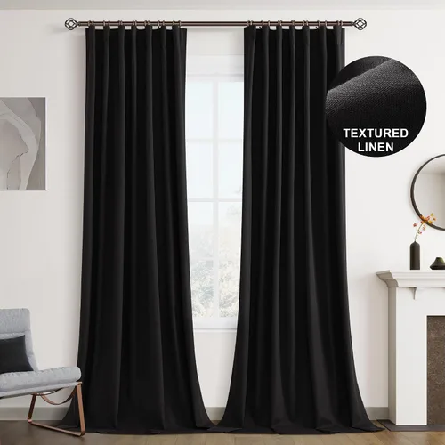 Miniatura 32 de Joywell 2 cortinas opacas 100%, lino, beige natural, trabillas traseras/cinta con ganchos, aislantes, de dormitorio, comedor, sala, puerta corrediza