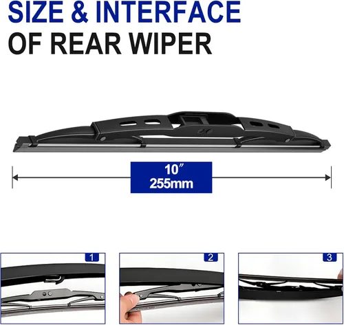 Miniatura 3 de EMITHSUN® Escobillas limpiaparabrisas traseras de repuesto de 10 pulgadas para Chevrolet Trax 2022-2013/Jeep Compass 2017-2007/Jeep Patriot