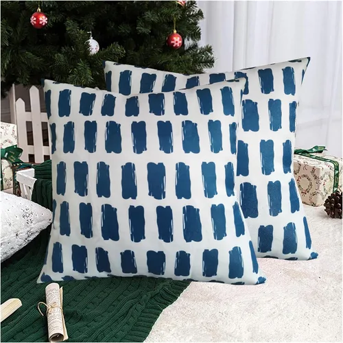 Miniatura 19 de Funda de almohada decorativa clásica con diseño de crayón de mano azul estilo capri, marcas geométricas, funda de almohada decorativa de 17 x 17