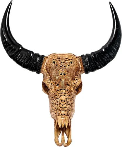 Miniatura 11 de Skull Bliss - Auténtica calavera de búfalo tallada a mano de taxidermia real/Decoración de pared única con calavera de toro real/Decoración genuina