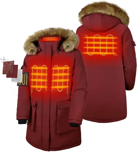 Miniatura 2 de ORORO Parka térmica para mujer con aislamiento Thermolite y capucha desmontable, chaqueta larga con calefacción para mujer
