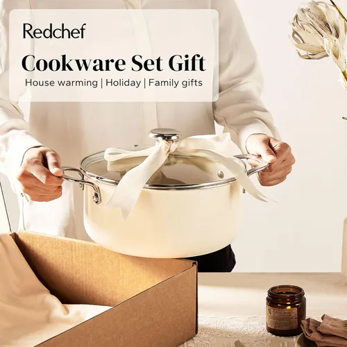 Miniatura 7 de Redchef Juego de utensilios de cocina antiadherentes de cerámica, juego de 14 ollas y sartenes antiadherentes, utensilios de cocina de inducción