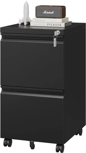 PEUKC Archivador de 2 cajones con cerradura, archivador de metal debajo del escritorio para tamaño carta/legal/A4 para oficina en casa, archivadores