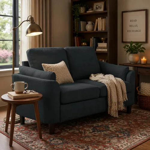 Miniatura 9 de 57" Small Loveseat Sofa, Mid Century Modern Love Seat Couch with Back Cushions and Plastic Legs, 2 Seater Couches for Living Room, Bedroom, Small