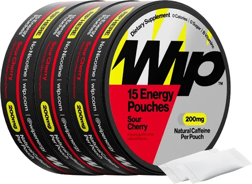 Miniatura 16 de Bolsas de energía Wip 200mg de cafeína natural Vitaminas y minerales Menta 15 bolsas por lata 3 latas