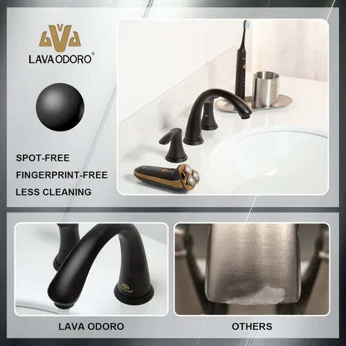 Miniatura 5 de Lava Odoro BF405-MB - Grifo de baño negro mate, grifo de baño extendido de 8 pulgadas, 3 agujeros, 2 asas, grifo de lavabo de baño moderno, grifo