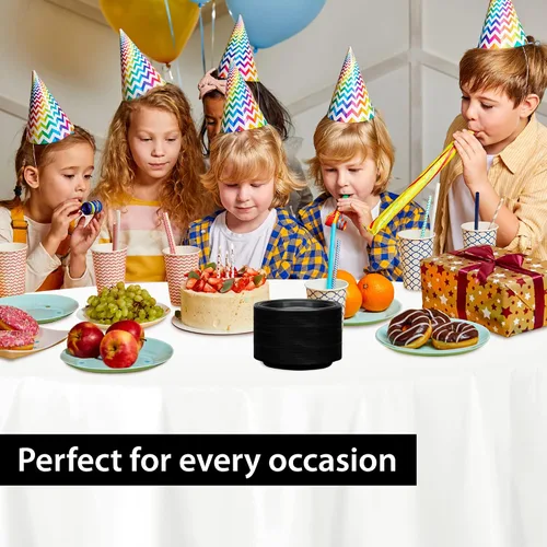 Miniatura 5 de Hanna K. Signature - Platos de plástico negro para fiesta, platos desechables de 7 pulgadas, 50 unidades, suministros de fiesta para aperitivos