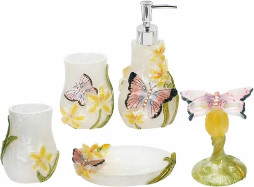 Juego de accesorios decorativos de baño que incluye vasos, jabonera, champú y jabón líquido y soporte para cepillos de dientes, regalo para niña con