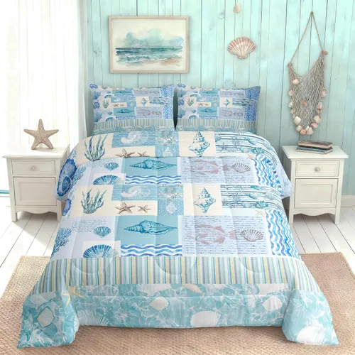 Miniatura 44 de Juego de edredón Lake House tamaño Twin, juego de ropa de cama náutica de navegación con ancla de 2 piezas para decoración de habitación de niños