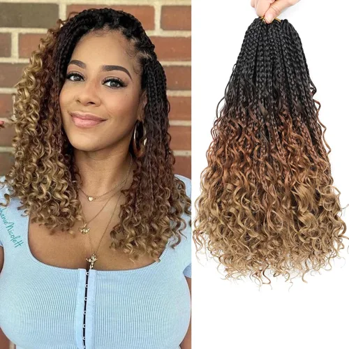 Miniatura 23 de Flagship 9 Paquetes Goddess Box Braids Cabello de Ganchillo para Mujeres Negras - 10 Pulgadas Pre-enrollado con Puntas Rizadas, Estilo Bohemio