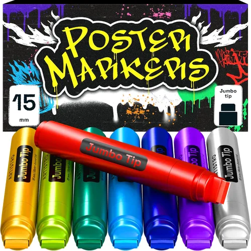 ARTISTRO 8 marcadores metálicos para póster - Juego de marcadores jumbo con punta jumbo de 15mm de ancho para murales, pósters, etiquetado, roca,