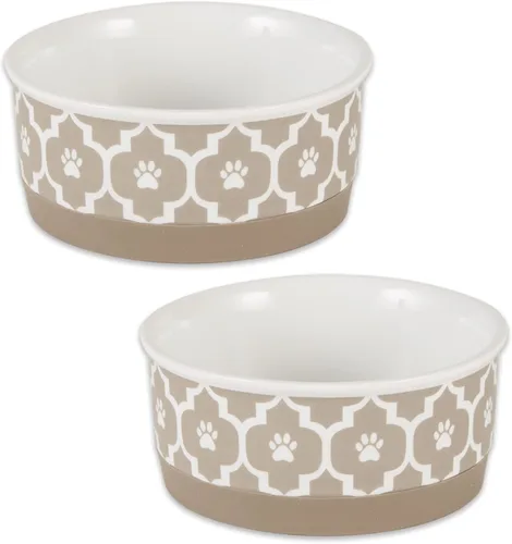 Miniatura 19 de Taza para mascotas Bone Dry con diseño de pata en cerámica, colección Lattice, juego mediano, 6x2 pulgadas, gris, 2