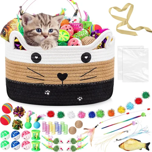 Miniatura 9 de Zopeal Juego de 76 cestas de almacenamiento para gatos, juguetes interactivos para gatos, varita para gatitos, bolas parpadeantes coloridas, bolas
