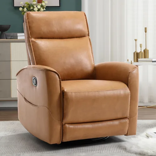 Miniatura 13 de HAOMARKETS Silla reclinable basculante giratoria, sillón reclinable manual de imitación de cuero para adultos, sofá reclinable para cuarto del bebé