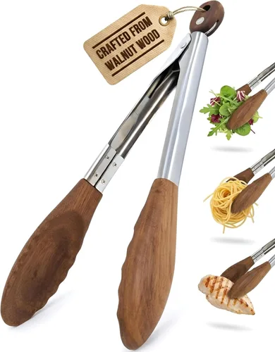 Boxiki Kitchen Pinzas de madera para cocinar, pinzas antiadherentes para ensalada de cocina para servir alimentos, asar a la parrilla, cocinar,