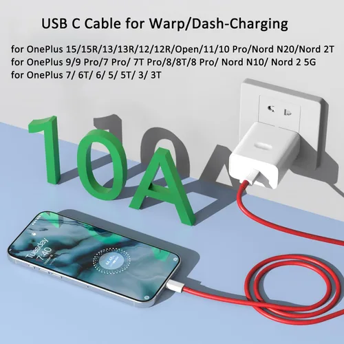 Miniatura 3 de COOYA Cable de carga USB C de 80 W para carga súper vooc para OnePlus 15 13 12, 10A USB A a USB C cable de carga para OnePlus 7 Pro 8 7T, tipo C