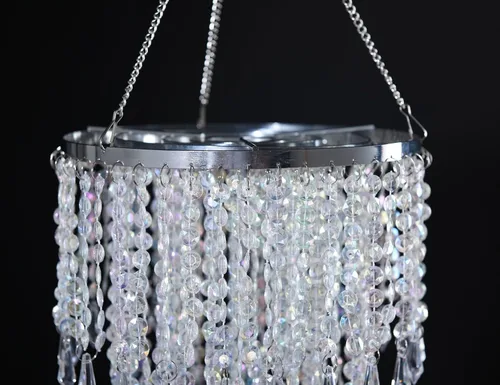 Miniatura 2 de Pantalla de araña de 3 niveles con cuentas de acrílico iridiscente, pantalla colgante de luz de techo con cuentas de cristal para boda, fiesta
